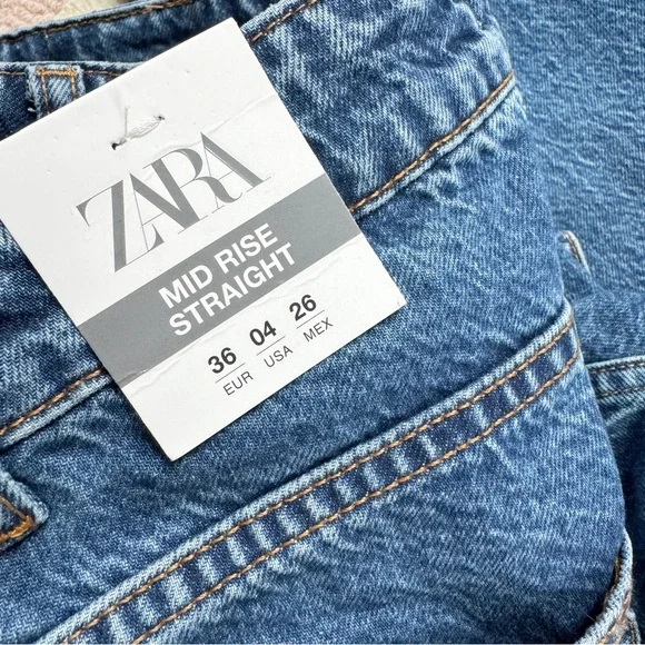 💙 NWT ZARA CUT OUT RHINESTONE CHAIN MOD RISE STRAIGHT JEANS - Picture 9 of 10